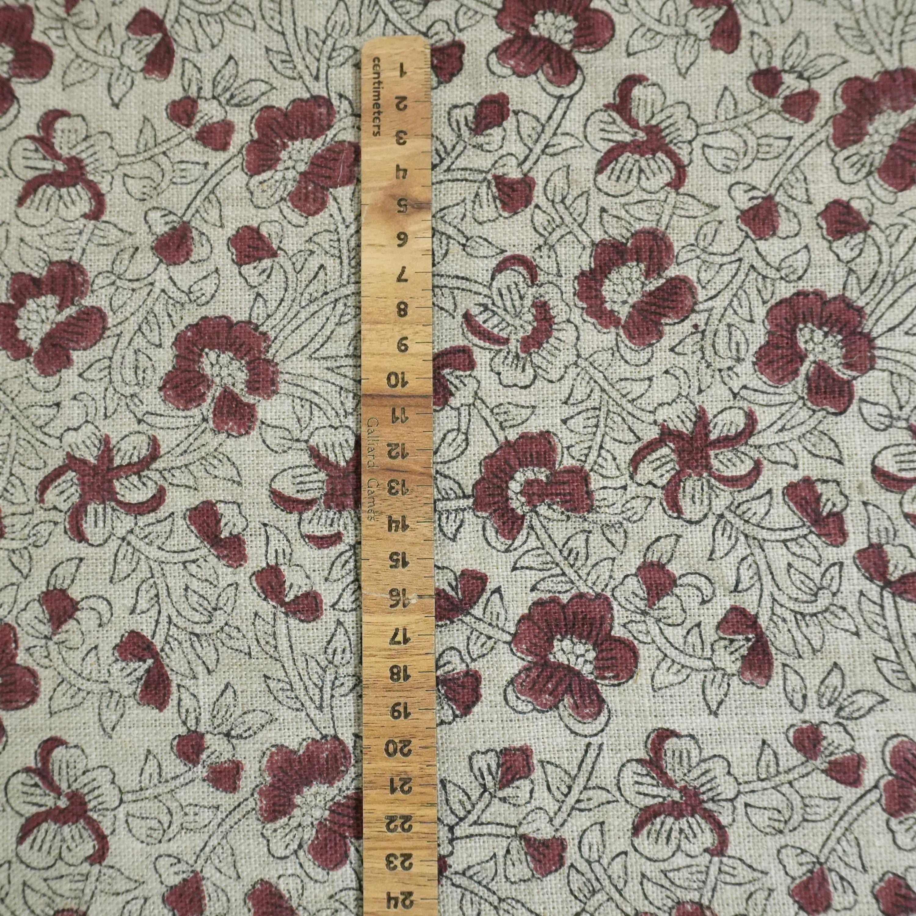 Linen Block Print Fabric 58 Inch Width Heavy Weight Linen Natural Base Color Curtains and Drapes Upholstery Handmade Art Pillow Covers Tablecloths and Runners Bedding Tote Bag Lampshades Napkins
