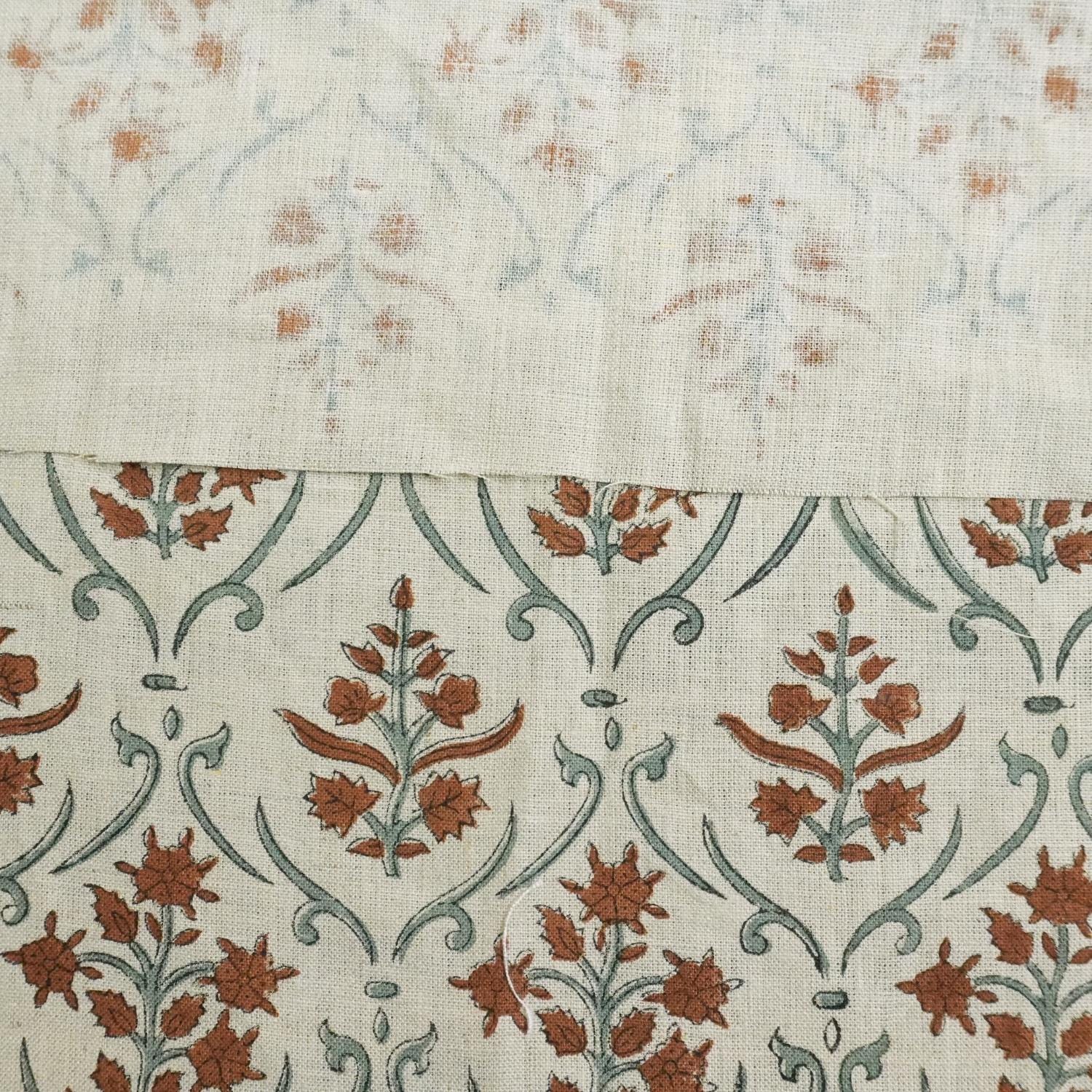 Linen Block Print Fabric 58 Inch Width Medium Weight Linen White Base Color Handmade Creative Design To Make Curtains and Drapes Upholstery Pillow Covers Bedding Tote Bag Lampshades Napkins by Fabritual