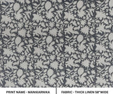 Thick Linen Hand Block Printed Fabric Gray Floral Design for Pillow Covers & Curtains - Manikarnika