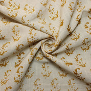 Linen Block Print Fabric 58 Inch Width Medium Weight Linen Natural Base Color Curtains and Drapes Upholstery Handmade Art Pillow Covers Tablecloths and Runners Bedding Tote Bag Lampshades Napkins by Fabritual