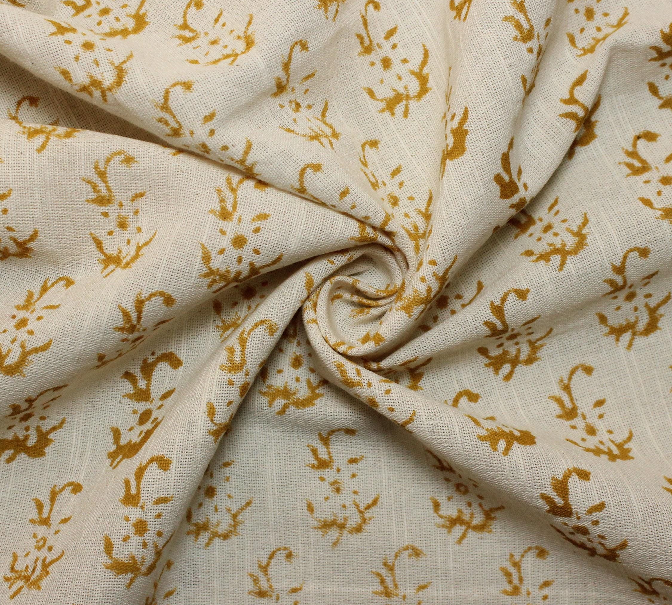 Linen Block Print Fabric 58 Inch Width Medium Weight Linen Natural Base Color Curtains and Drapes Upholstery Handmade Art Pillow Covers Tablecloths and Runners Bedding Tote Bag Lampshades Napkins by Fabritual