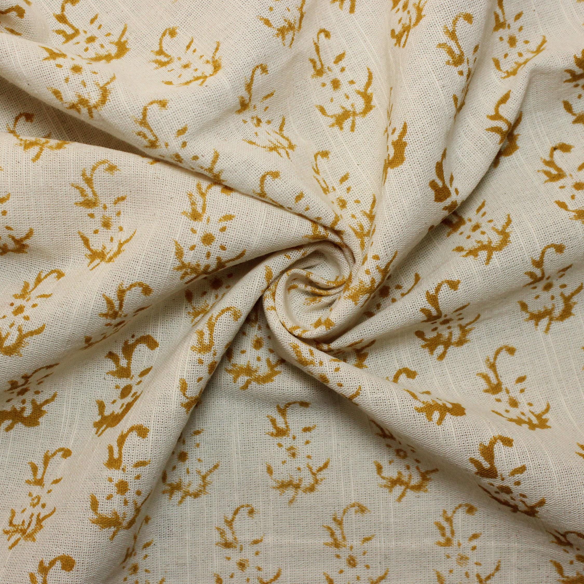 Linen Block Print Fabric 58 Inch Width Medium Weight Linen Natural Base Color Curtains and Drapes Upholstery Handmade Art Pillow Covers Tablecloths and Runners Bedding Tote Bag Lampshades Napkins by Fabritual