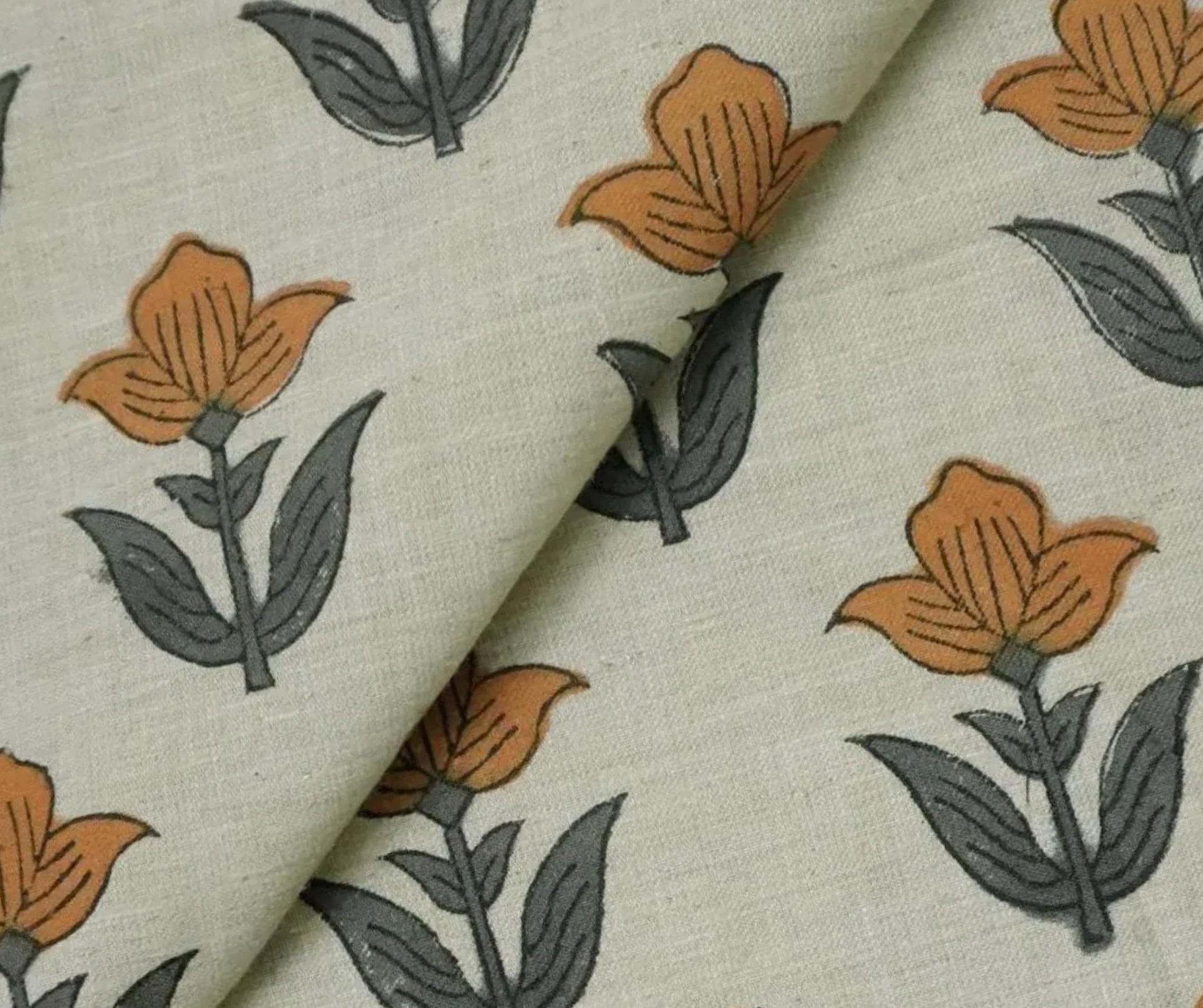 Linen Block Print Fabric Linen Blend 58 Inch Width Light Weight Linen Natural Base Color Curtains and Drapes Upholstery Handmade Art Tablecloths and Runners Bedding Tote Bag Lampshades Napkins by Fabritual