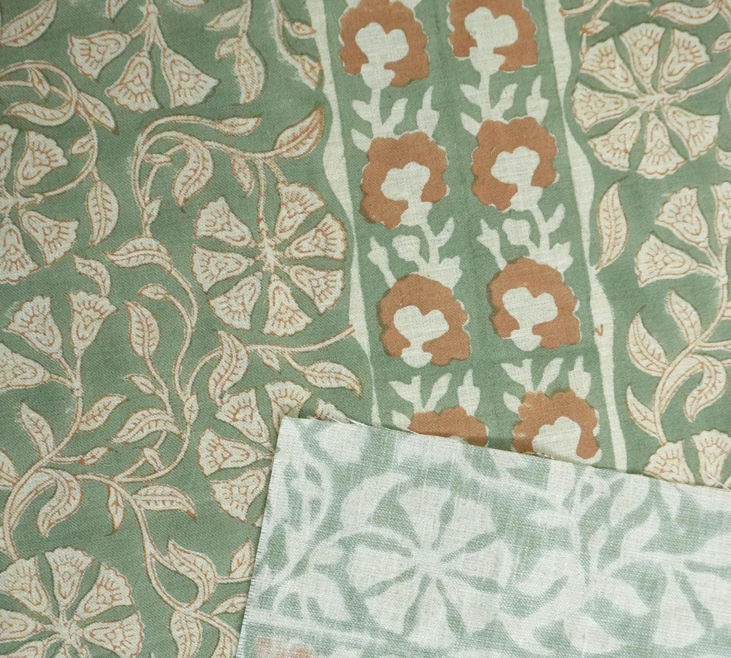 Cotton Block Print Fabric 58&quot; Width Medium Weight Pure Linen Natural Base Color Curtains and Drapes Tablecloths and Runners Bedding Tote Bag Lampshades Napkins by Fabritual