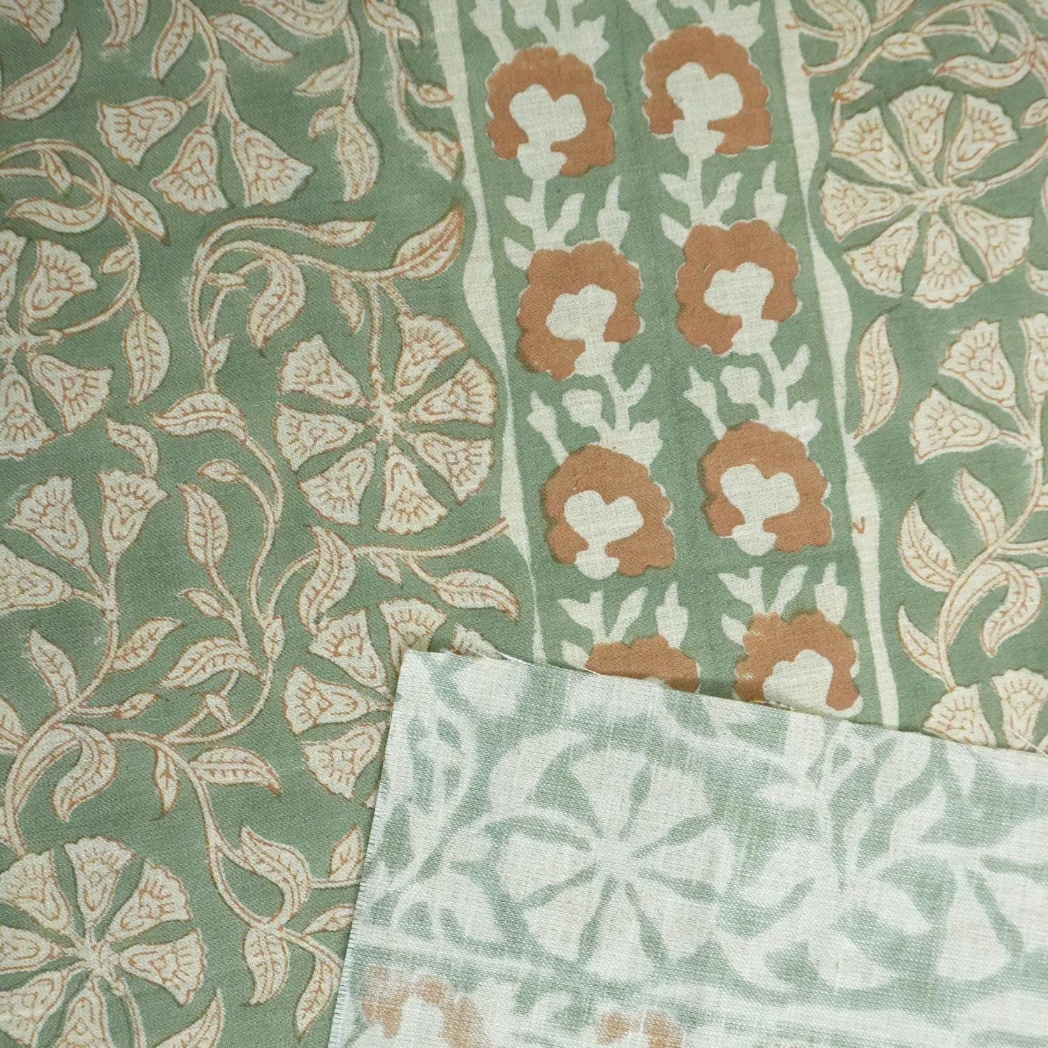 Cotton Block Print Fabric 58&quot; Width Medium Weight Pure Linen Natural Base Color Curtains and Drapes Tablecloths and Runners Bedding Tote Bag Lampshades Napkins by Fabritual