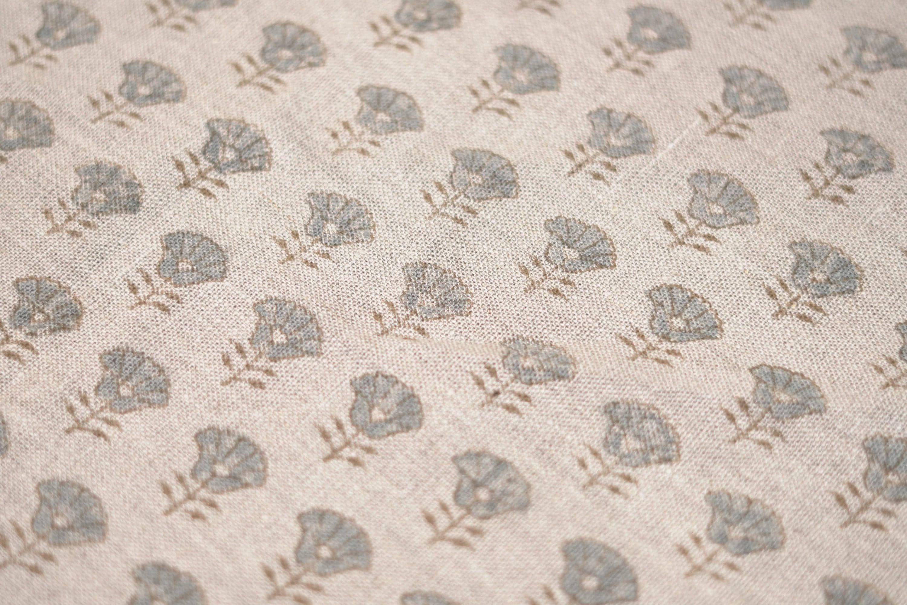 Linen Block Print Fabric 58 Inch Width Heavy Linen Natural Base Color Curtains and Drapes Upholstery Pillow Covers Tablecloths and Runners Bedding Tote Bag by Fabritual