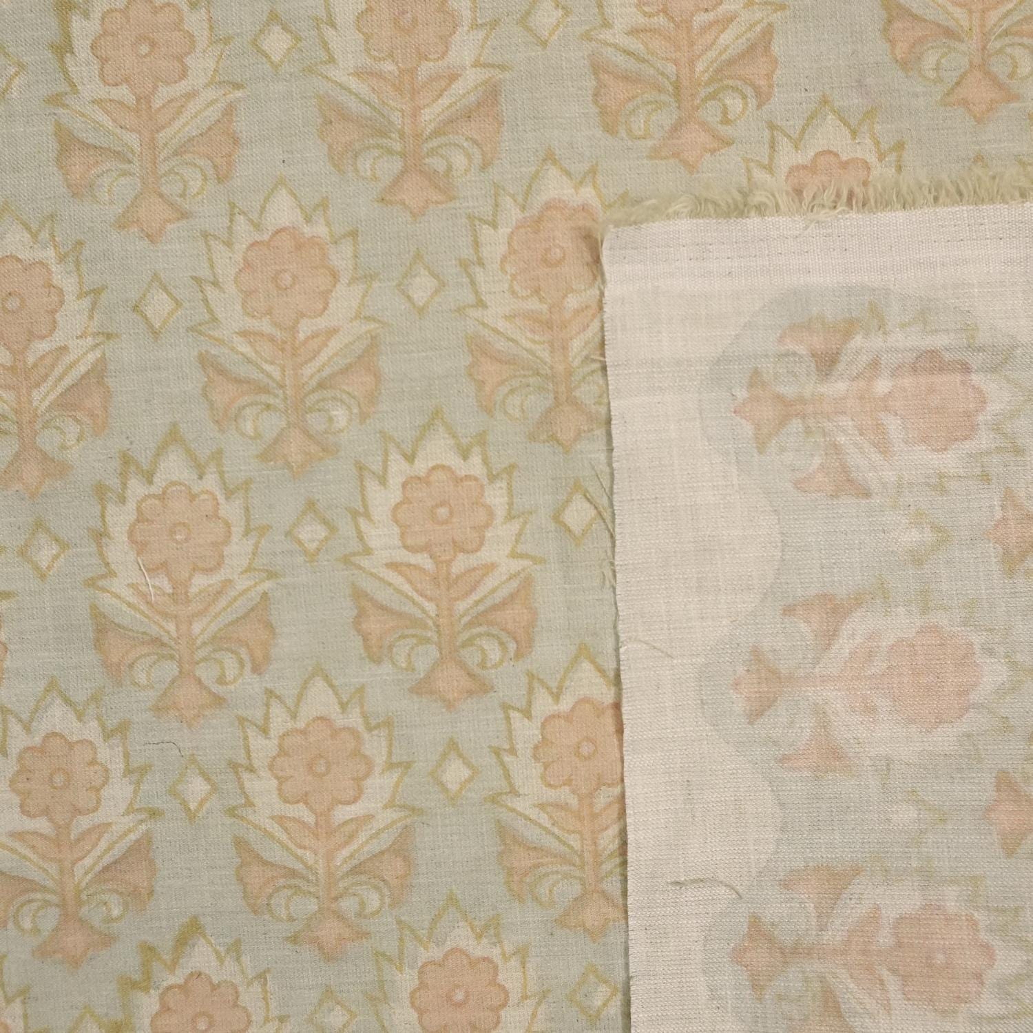 Linen Block Print Fabric 58 Inch Width Light Weight Linen Natural Base Color Handmade Creative Design To Make Curtains and Drapes Upholstery Pillow Covers Tablecloths and Runners Lampshades Napkins