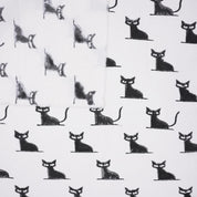 Handmade Black Cat Block Printed Throw Thick Cotton White Fabric for Halloween Cushion Decor