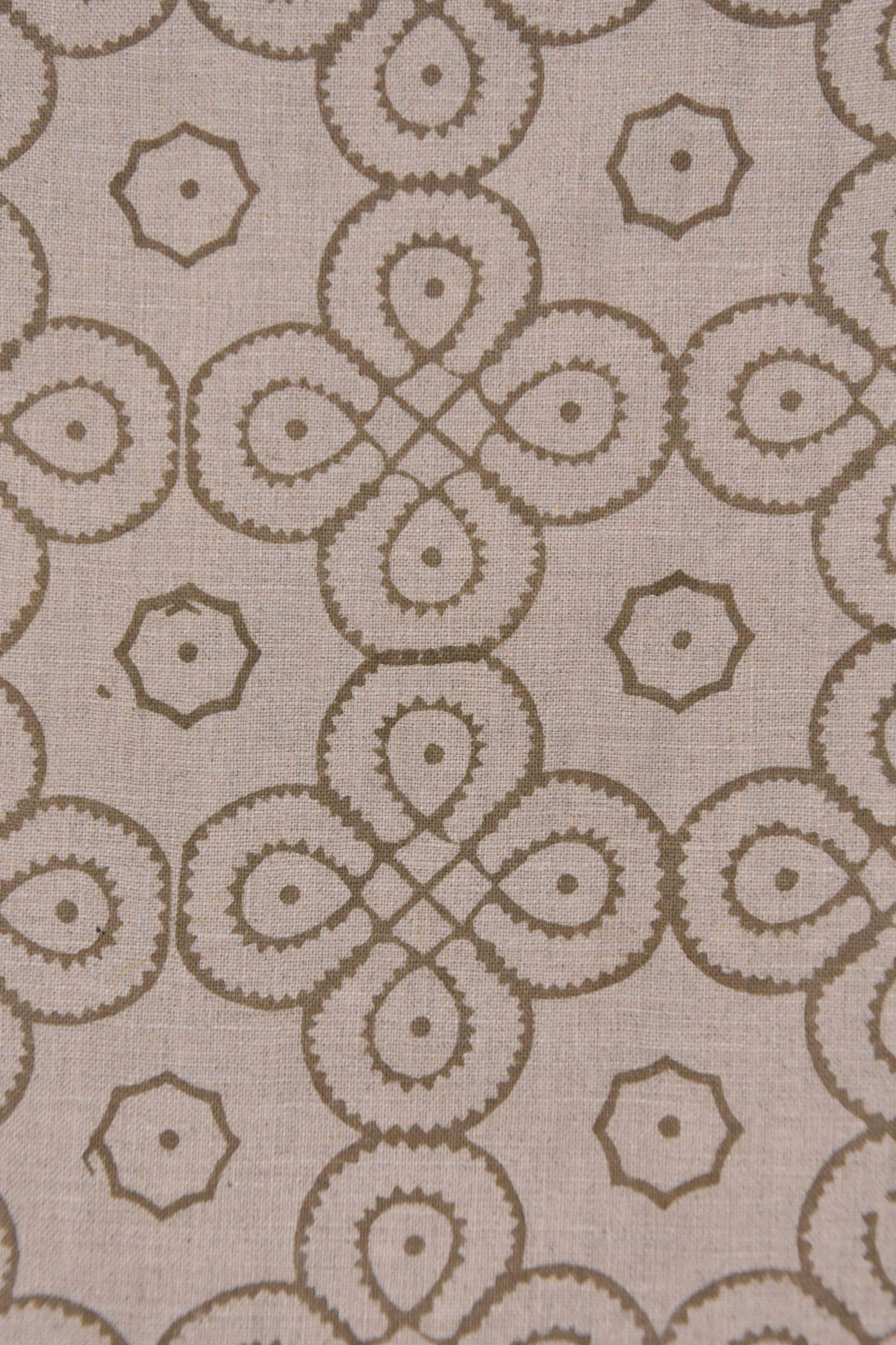 Linen Block Print Fabric 58 Inch Width Medium Weight Linen Natural Base Color Curtains and Drapes Upholstery Handmade Art Pillow Covers Tablecloths and Runners Bedding Tote Bag Lampshades Napkins by Fabritual