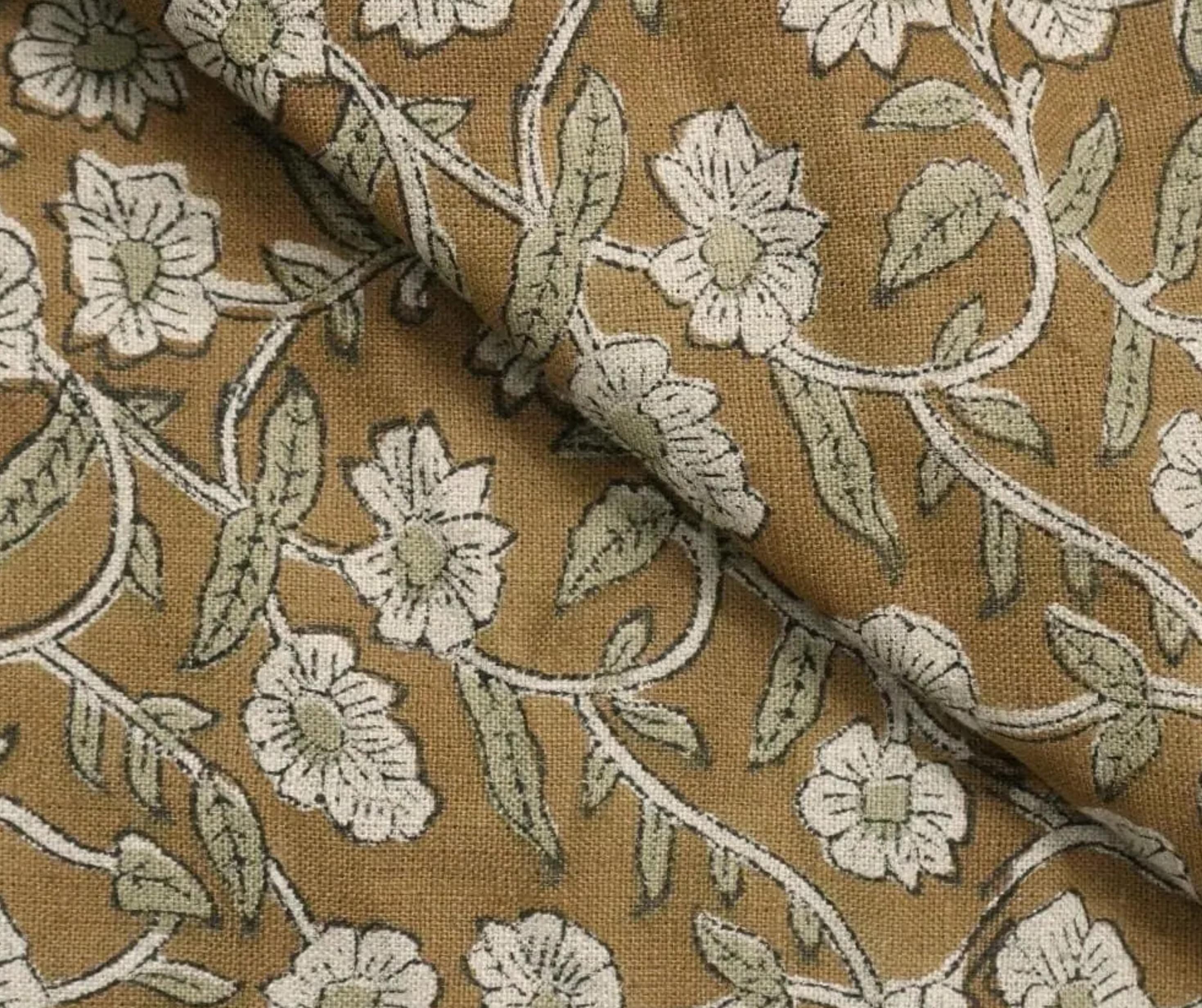 Linen Block Print Fabric 58 Inch Width Medium Weight Linen Natural Base Color Handmade Creative Design To Make Curtains and Drapes  Pillow Covers Tablecloths and Runners Bedding Tote Bag Lampshades Napkins by Fabritual