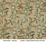 Indian Artisan Coconut and Sage Green Floral Block Printed Linen Blend Natural Fabric for Home Decor - Naayab