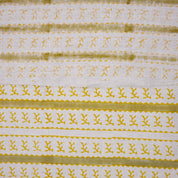 Hand Block Printed Decorative Mustard and Green Floral Pure Linen Fabric for Upholstery - Phool Dali