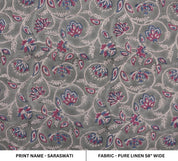 Hand block printed pure linen fabric for throw pillows and window panels
Traditional floral linen fabric for curtains and cushion covers
Rustic pure linen with block prints for table runners and napkins.