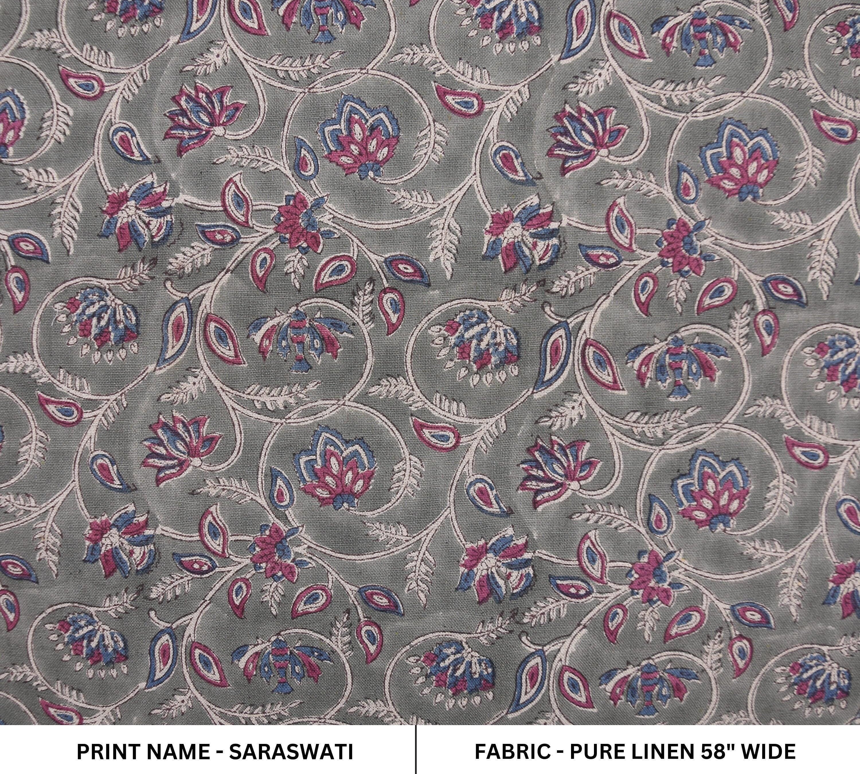 Hand block printed pure linen fabric for throw pillows and window panels
Traditional floral linen fabric for curtains and cushion covers
Rustic pure linen with block prints for table runners and napkins.