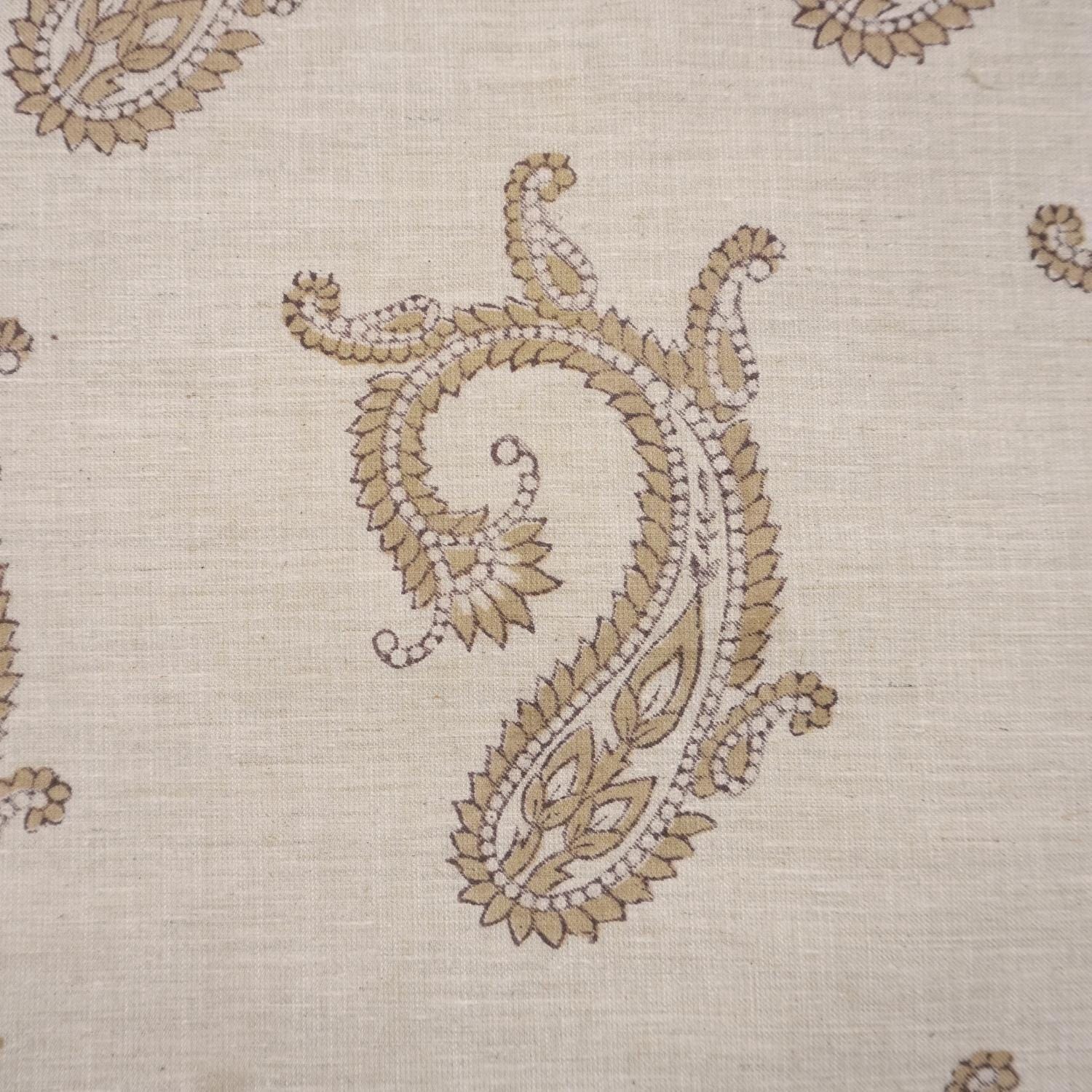 58 Inch Wide Linen Blend Fabric with Traditional Block Print for Home Furnishings, Linen Blend Block Printed Textile 58” Wide Natural Base for Napkins and Bedding.