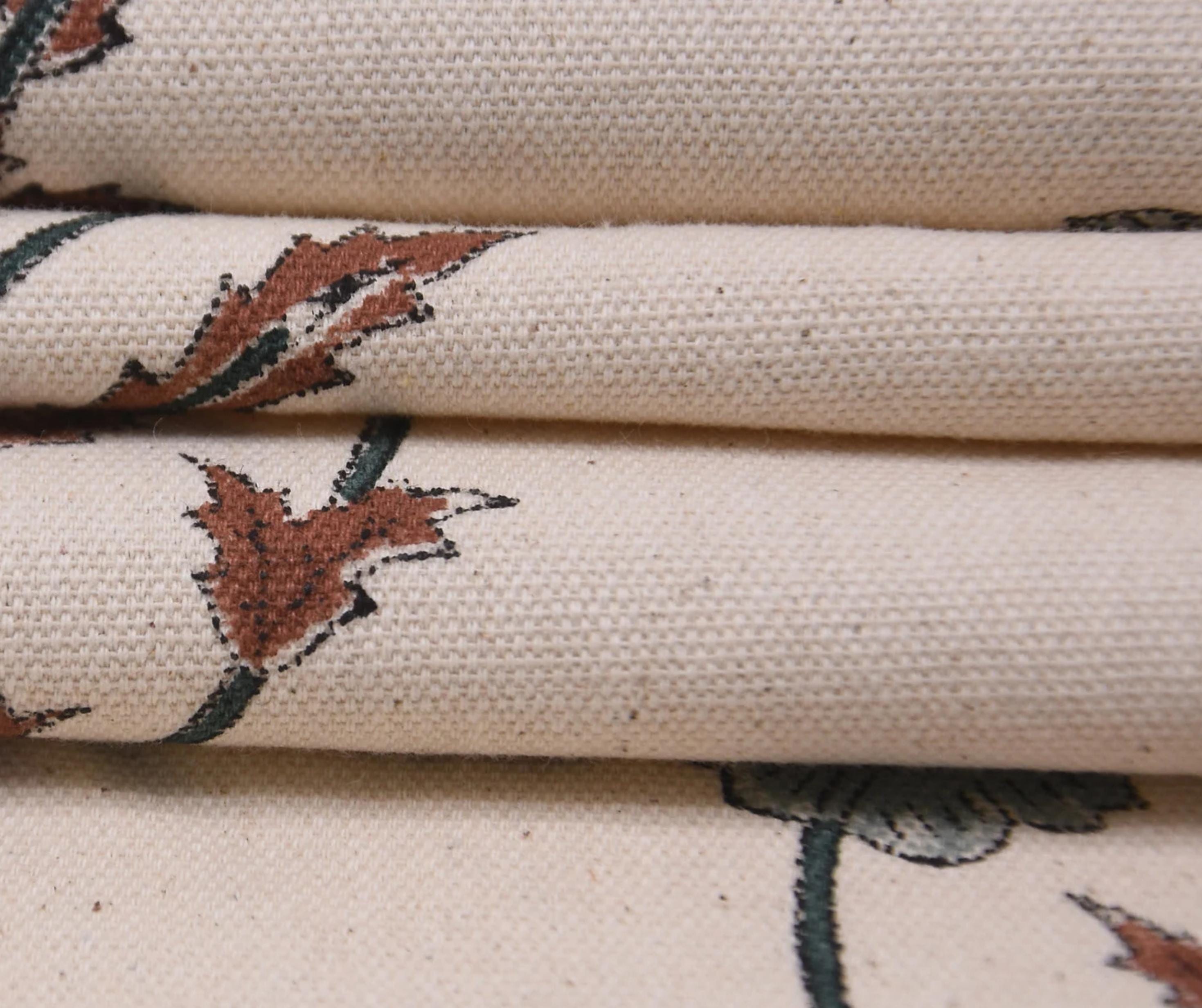 Cotton Block Print Fabric 50 Inch Width Medium Weight Duck Canvas Beige Base Color Curtains and Tablecloths and Runners Bedding Tote Bag Lampshades Napkins by Fabritual