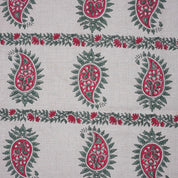 Wooden Block Printed Boho Pink and Gray Decorative Floral Pure Linen Fabric for Curtains - Lakshita