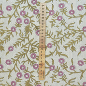 Block Printed Purple and Pastel Brown Floral Linen Blend Natural Fabric for Farmhouse Decor - SEHJAN