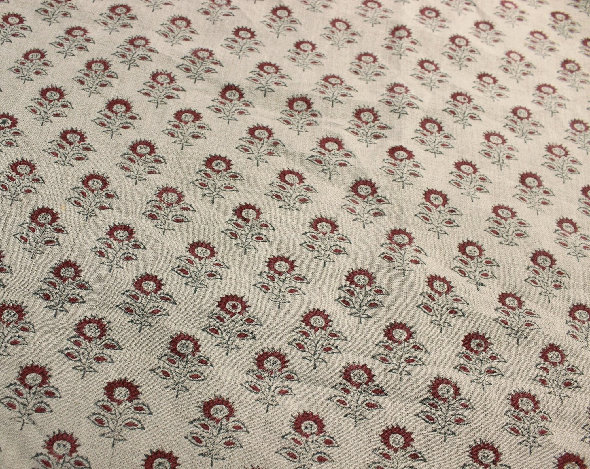 Linen Block Print Fabric 58" Width Heavy Linen Natural Base Color Curtains and Drapes Upholstery Pillow Covers Tablecloths and Runners Bedding Tote Bag by Fabritual