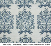 Handcrafted Silver and Dark Blue Block Printed Floral Linen Blend Natural Fabric for Curtains – Vrindavan