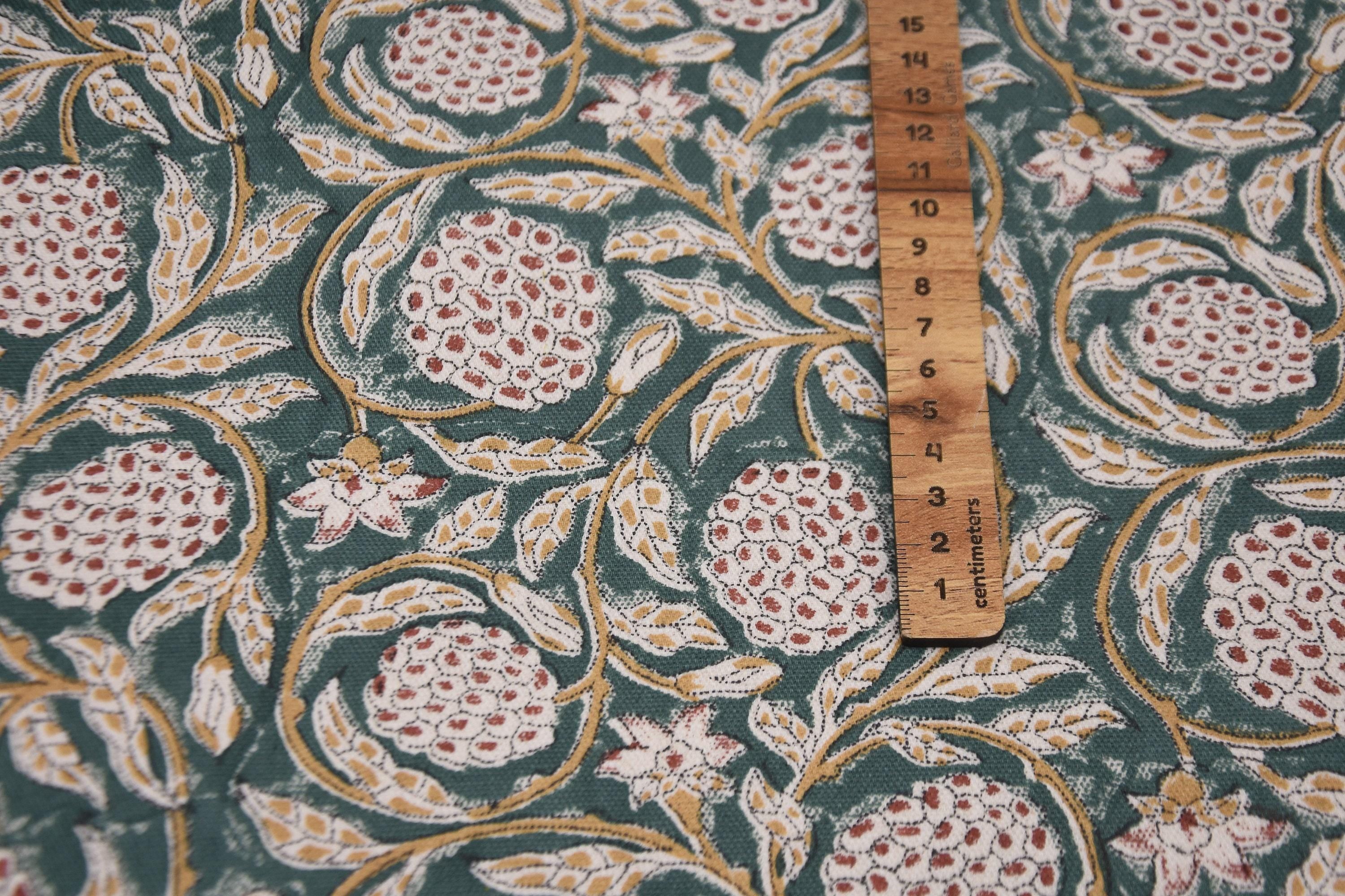 Cotton Block Print Fabric 50&quot; Width Medium Weight Duck Canvas Beige Base Color Curtains and Drapes Tablecloths and Runners Bedding Tote Bag Lampshades Napkins by Fabritual