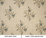 Pure Linen Gray Floral Hand Block Print Natural Fabric for Table Cover and Napkin - Daisy