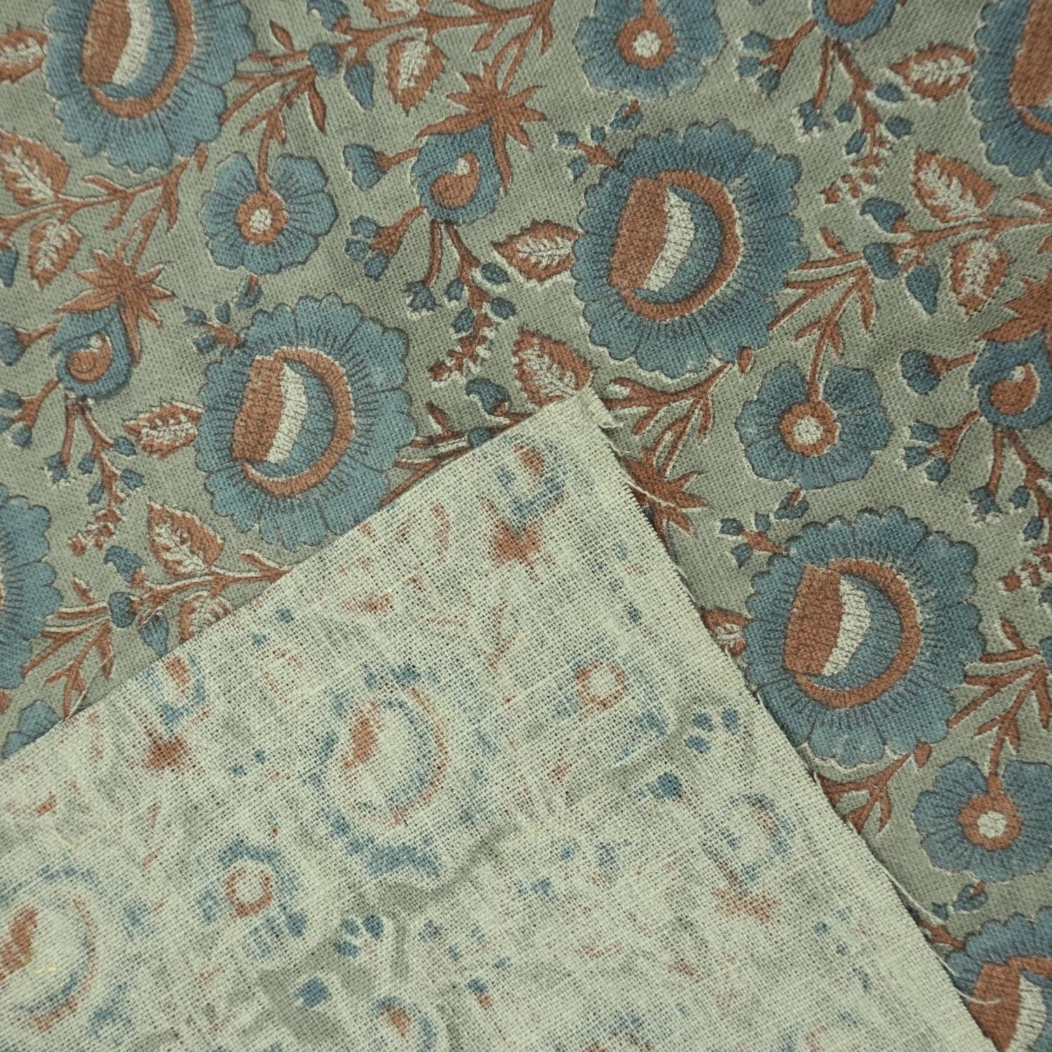 Linen Block Print Fabric 58 Inch Width Heavy Weight Linen Natural Base Color Curtains and Drapes Upholstery Handmade Art Tablecloths and Runners Bedding Tote Bag Lampshades Napkins by Fabritual