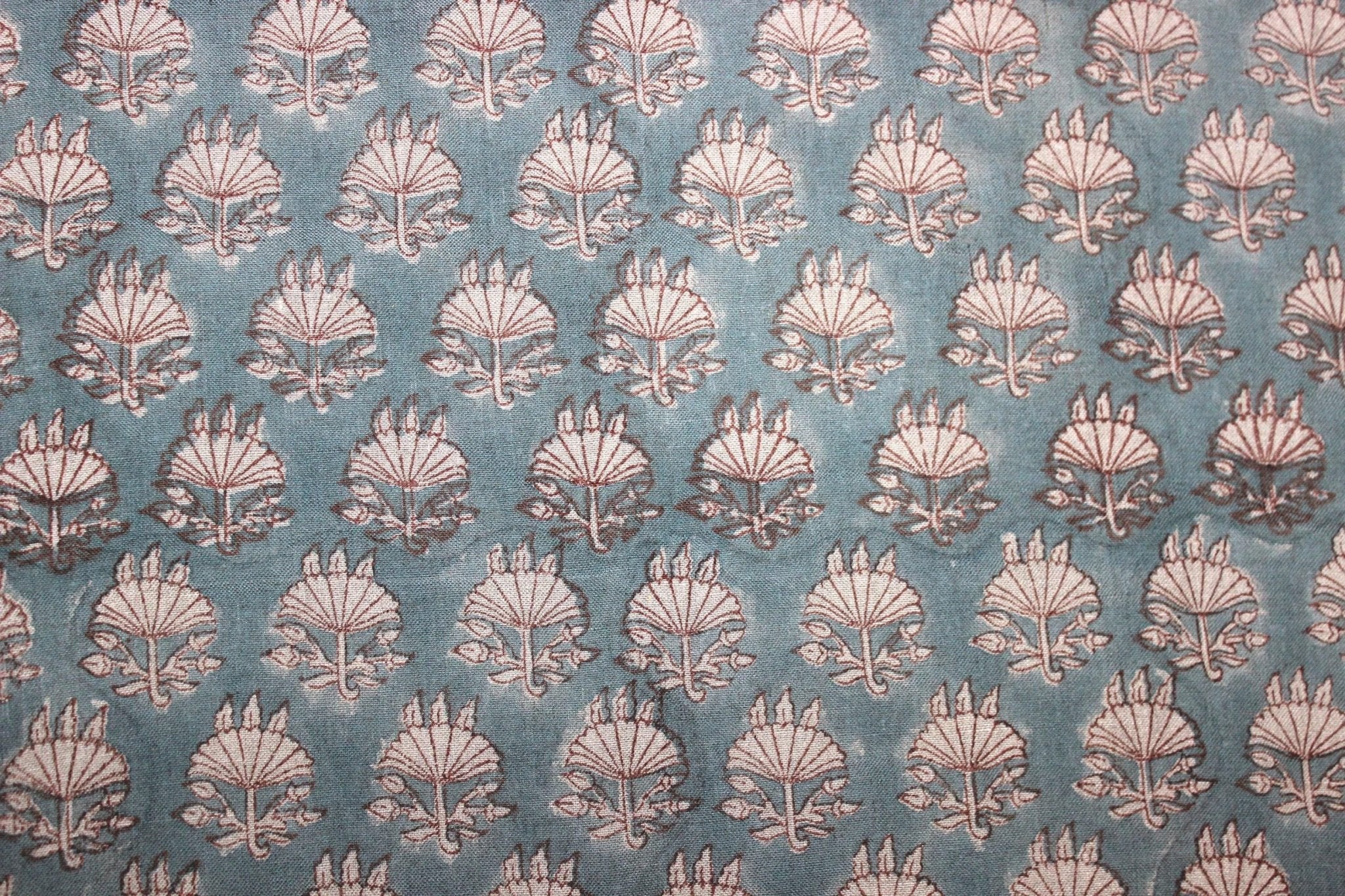 Cotton Block Print Fabric 50 Inch Width Medium Weight Duck Canvas Beige Base Color Curtains and Drapes Pillow Covers Tablecloths and Runners Bedding Tote Bag Lampshades Napkins by Fabritual