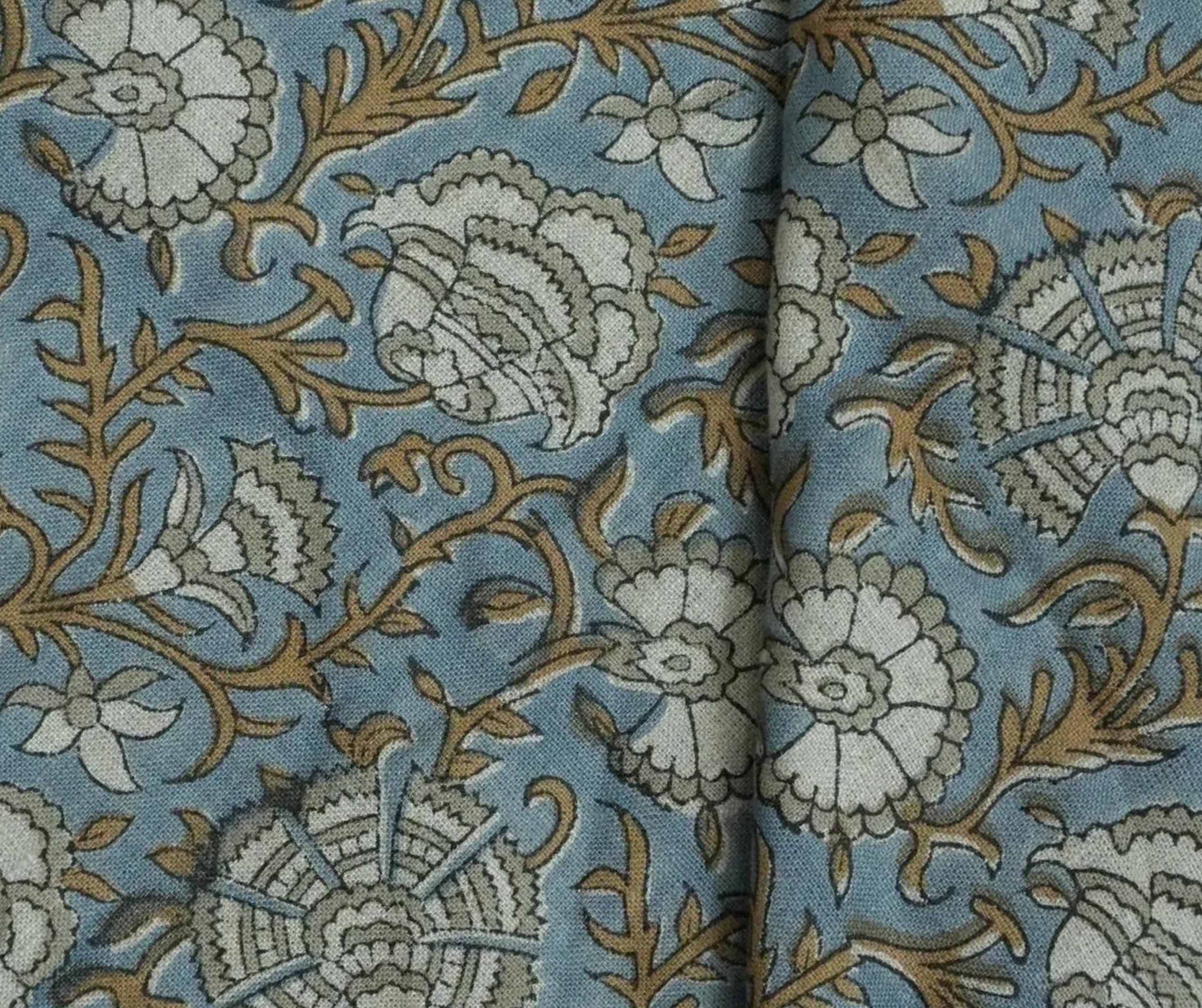 Linen Block Print Fabric 58 Inch Width Medium Weight Linen Natural Base Color Curtains and Drapes Upholstery Handmade Art Pillow Covers Tablecloths and Runners Lampshades Napkins by Fabritual