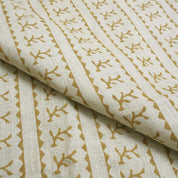 Pure Linen Fabric Natural Soft Block Printed Pastel Gray and Bronze Metallic Floral for Tablecloth & Upholstery - Phool Dali