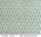 Hand Block Printed Vicouse Linen Floral Cushion and Pillow Indian Decorative Fabric - Tulsi Buti