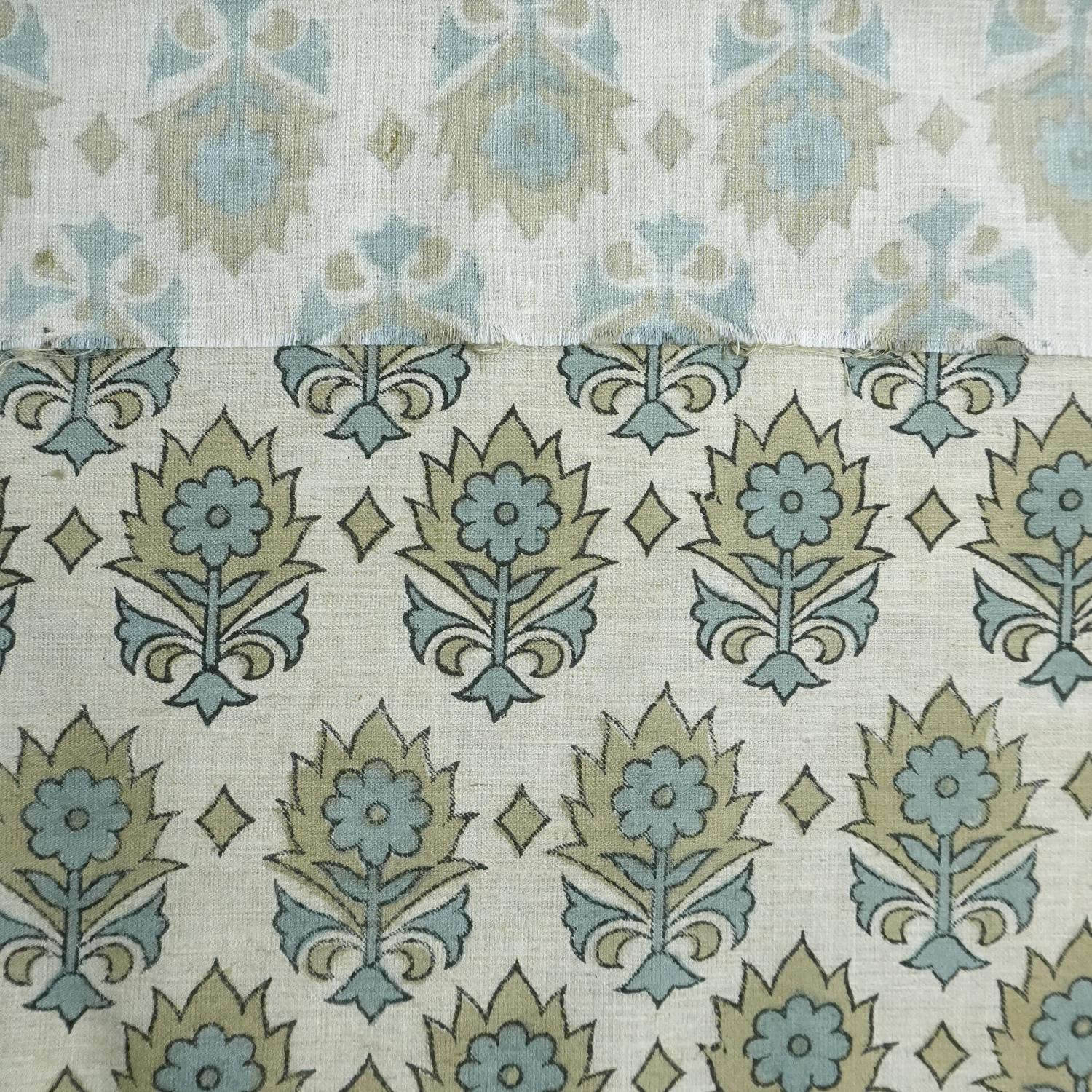 Linen Block Print Fabric Linen Blend 58 Inch Width Light Weight Linen Natural Base Color Curtains and Drapes Upholstery Handmade Art Tablecloths and Runners Bedding Tote Bag Lampshades Napkins by Fabritual