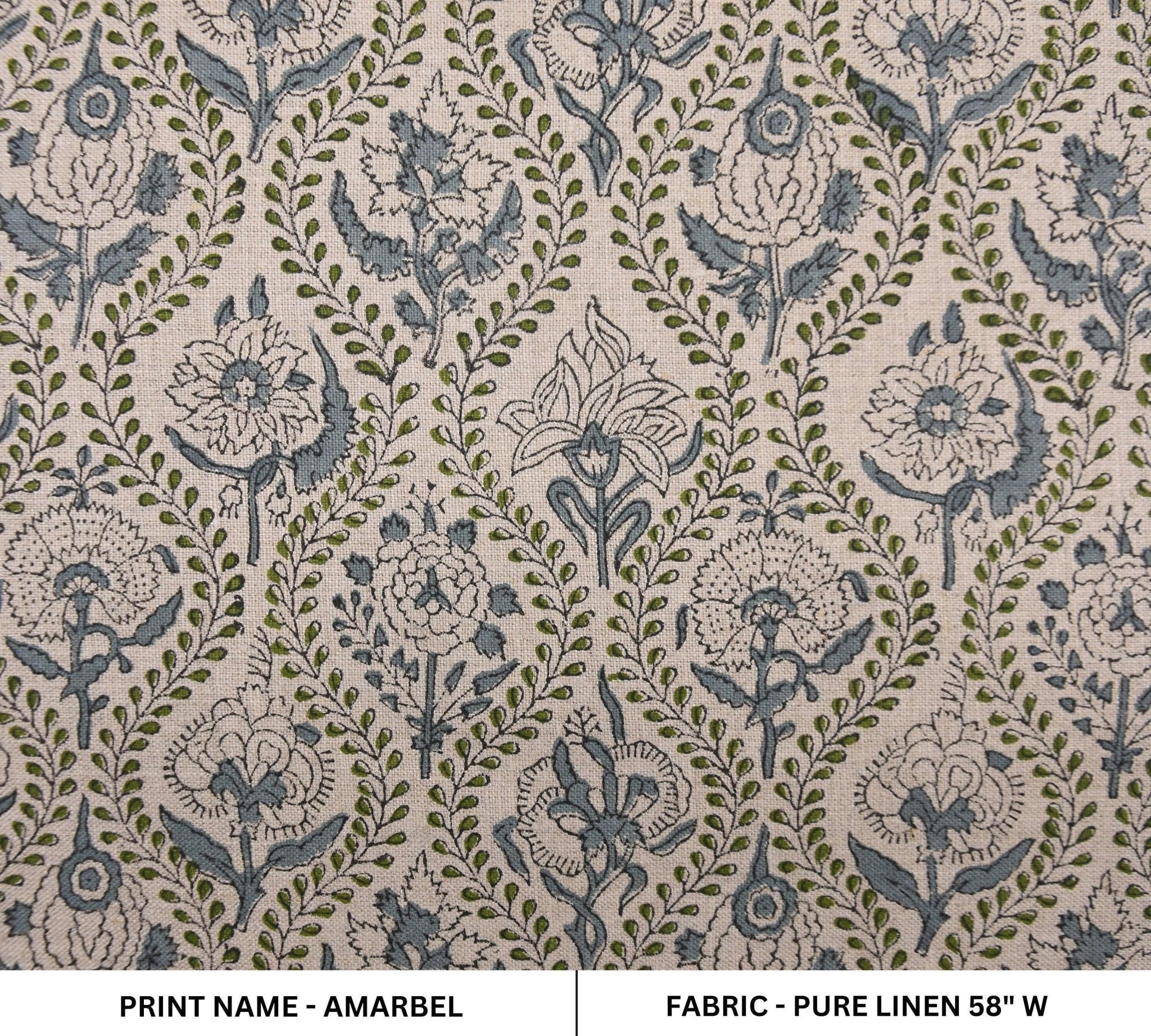 Linen Block Print Fabric 58 Inch Width Medium Weight Linen Natural Base Color Curtains and Drapes Upholstery Pillow Covers Tablecloths and Handwashable Runners Bedding Tote Bag Lampshades Napkins by Fabritual