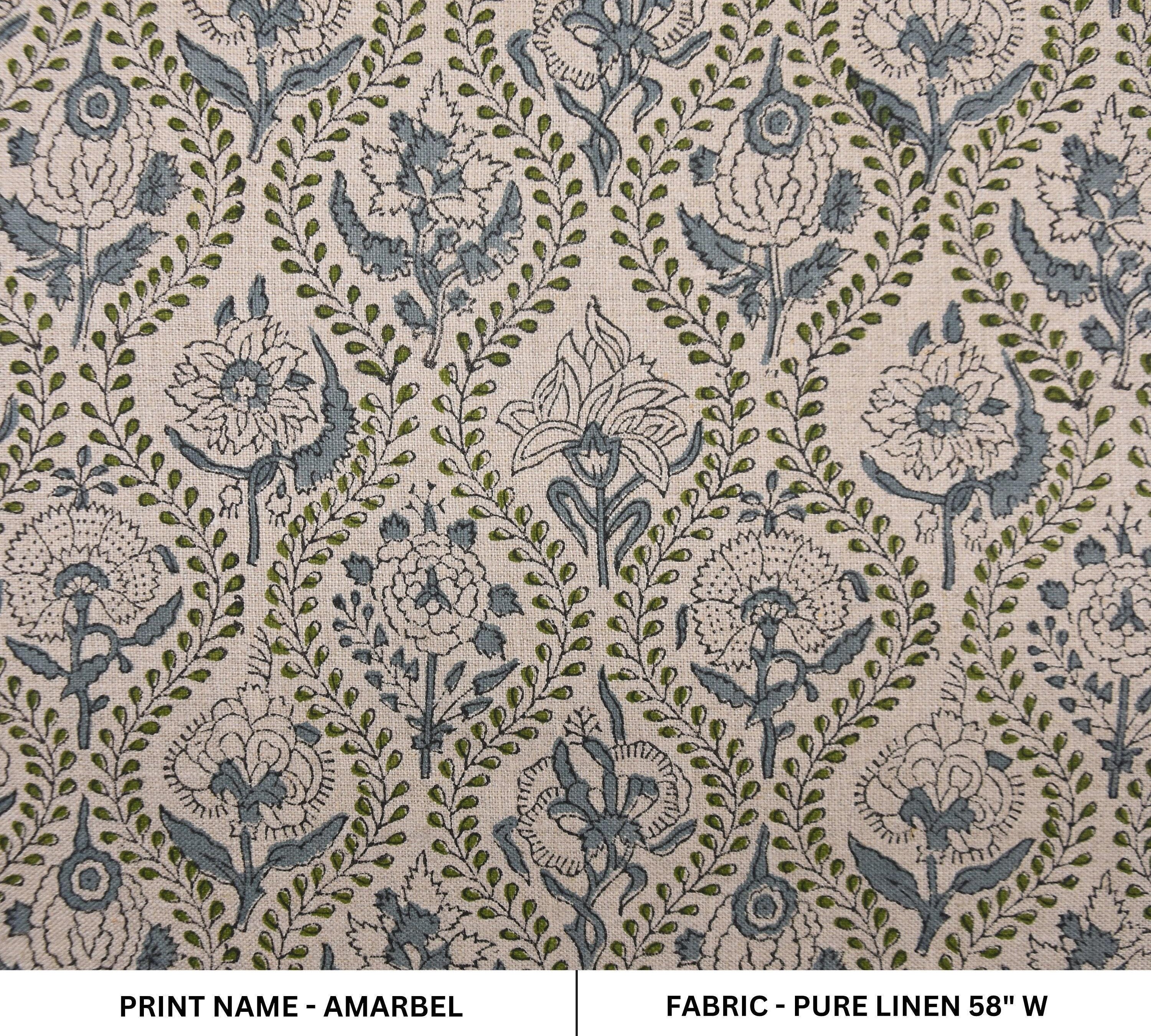 Linen Block Print Fabric 58 Inch Width Medium Weight Linen Natural Base Color Curtains and Drapes Upholstery Pillow Covers Tablecloths and Handwashable Runners Bedding Tote Bag Lampshades Napkins by Fabritual