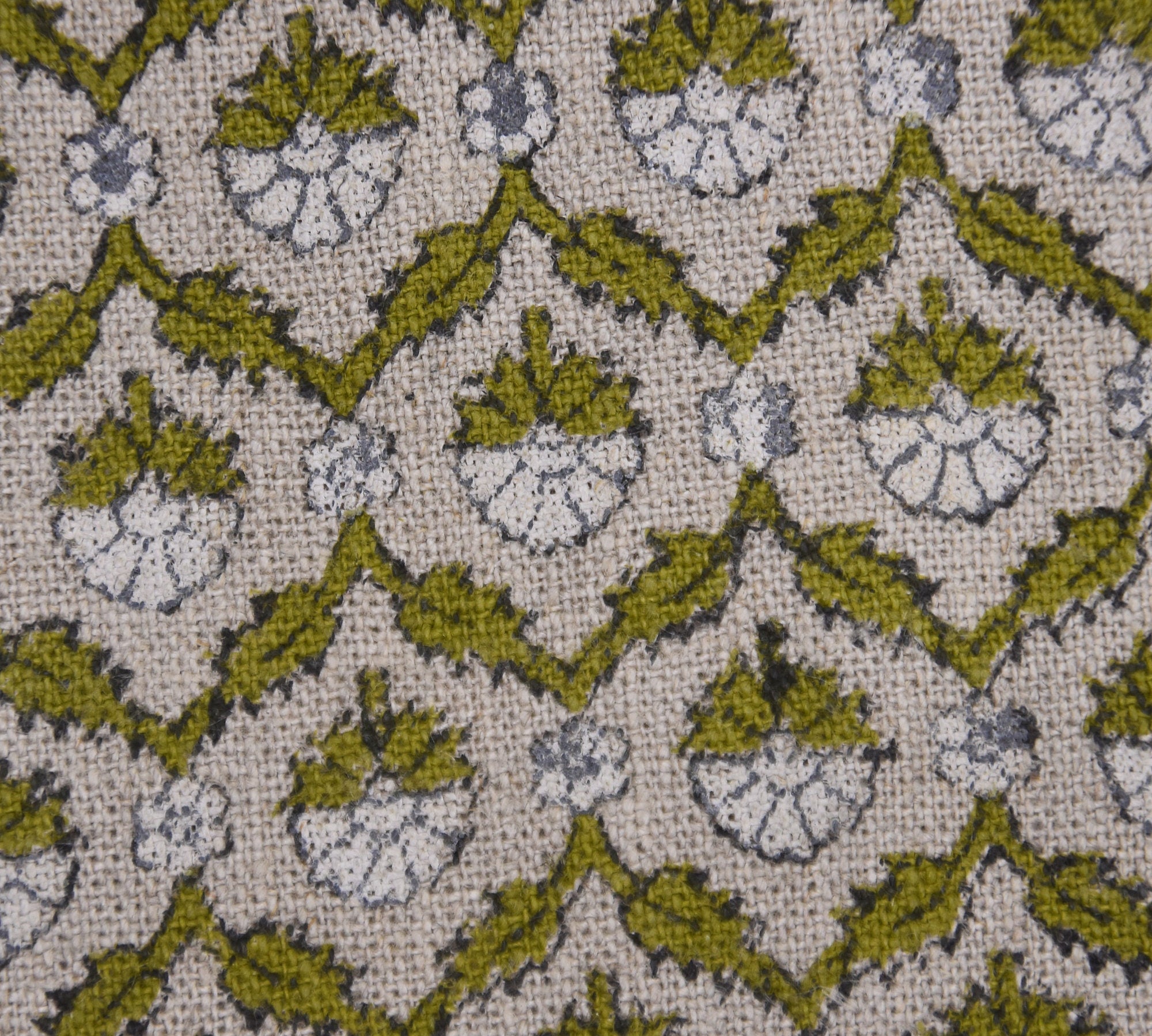 Linen Block Print Fabric 58 Inch Width Heavy Linen Natural Base Color Curtains and Pillow Covers Tablecloths and Runners Bedding Tote Bag by Fabritual