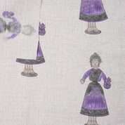 Handmade Art Block Print Decorative Katputli in Purple and Gray on Pure Linen Fabric for Cushion Cover