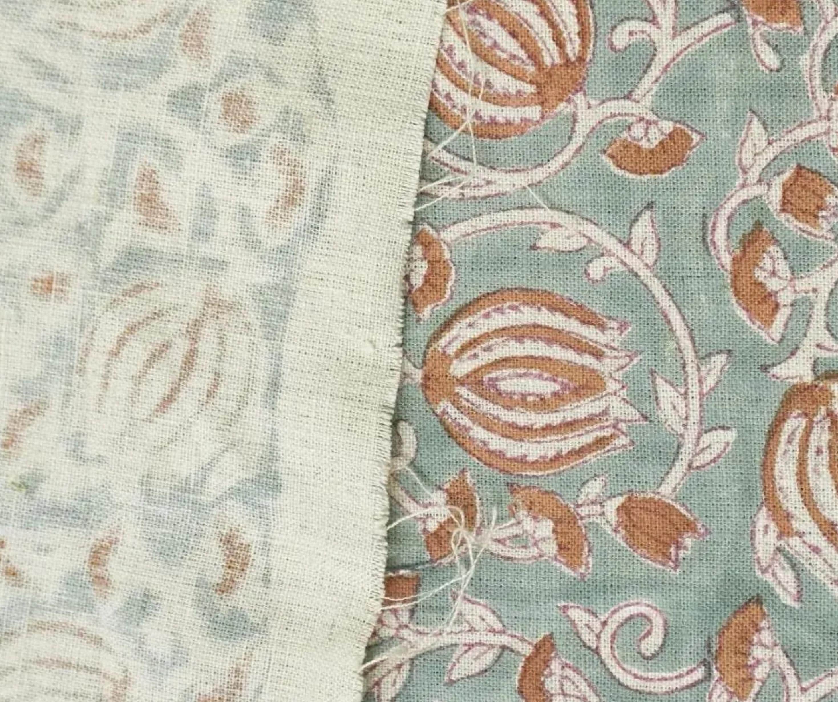 Linen Block Print Fabric 58 Inch Width Medium Weight Linen Natural Base Color Curtains and Drapes Upholstery Handmade Art Pillow Covers Tablecloths and Runners Bedding Tote Bag Lampshades Napkins by Fabritual