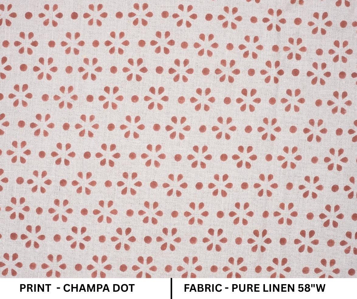 Indian Ancient Brown Champa Dot Block Print Pure Linen Fabric for Drapery and Upholsterty