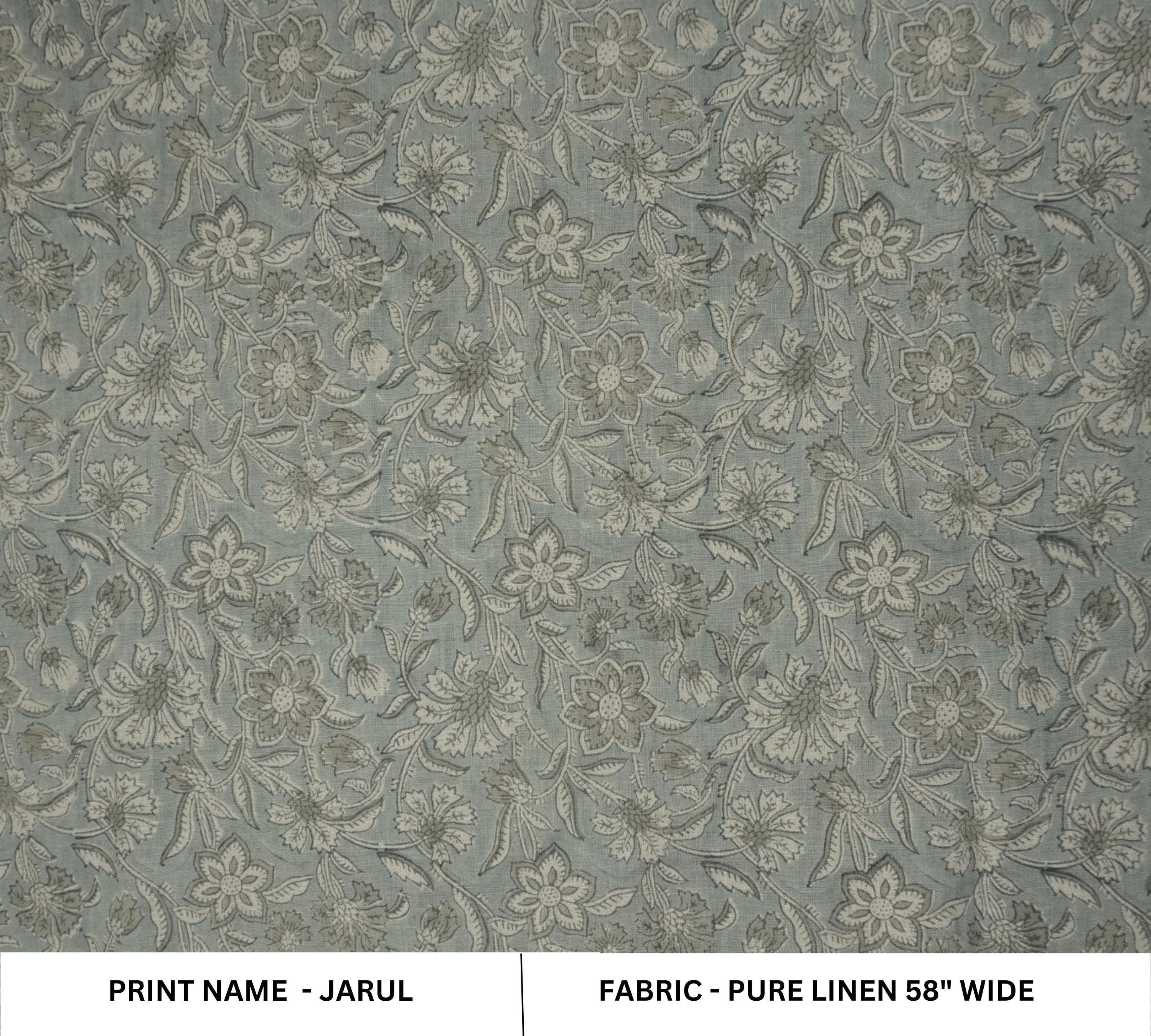 Linen Block Print Fabric 58 Inch Width Medium Weight Linen Natural Base Color Handmade Creative Design To Make Curtains and Drapes Upholstery Pillow Covers Tablecloths and Runners Lampshades Napkins by Fabritual