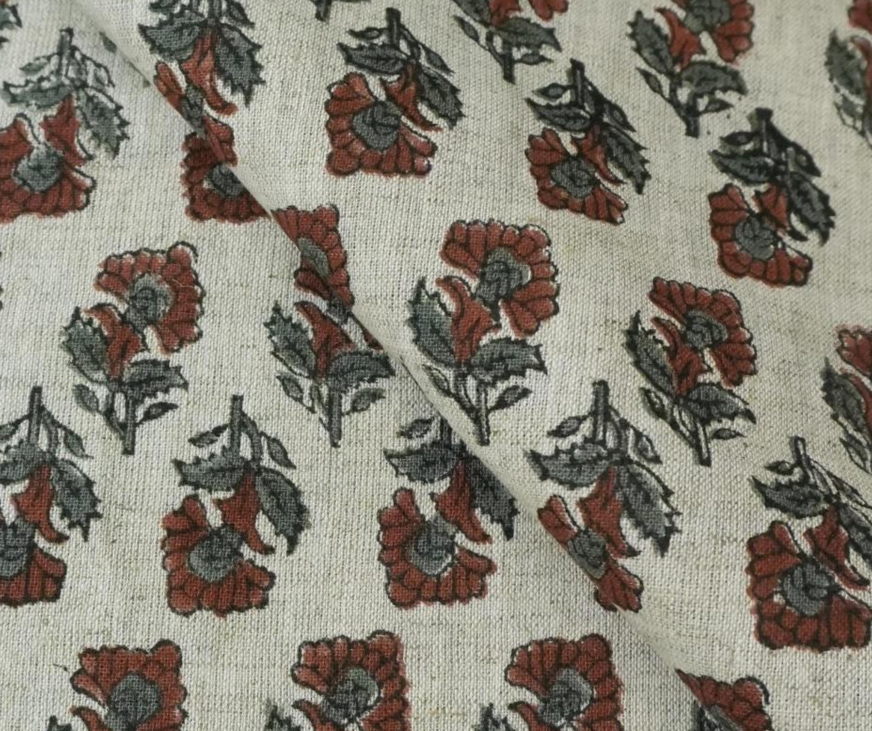 Block Print Fabric 58 Inch Width Light Weight Viscose Linen Natural Base Color and Mini Yellow Floral Print Curtains and Drapes Pillow Covers Tablecloths and Runners Lampshades Napkins by Fabritual