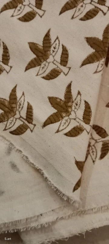 Handmade Block Print Brown Floral Duck Canvas Fabric - Saapt Paati