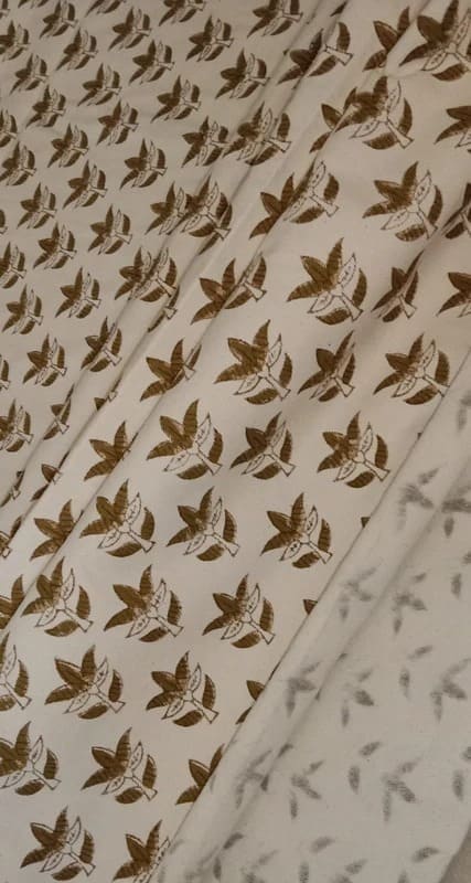 Handmade Block Print Brown Floral Duck Canvas Fabric - Saapt Paati
