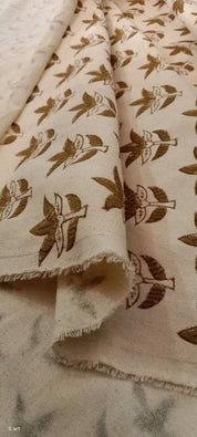 Handmade Block Print Brown Floral Duck Canvas Fabric - Saapt Paati