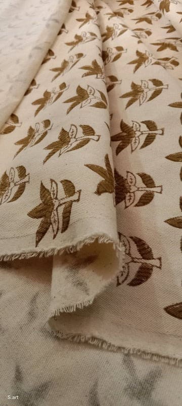 Handmade Block Print Brown Floral Duck Canvas Fabric - Saapt Paati