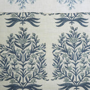Patterned fabric with blue floral design on a light background