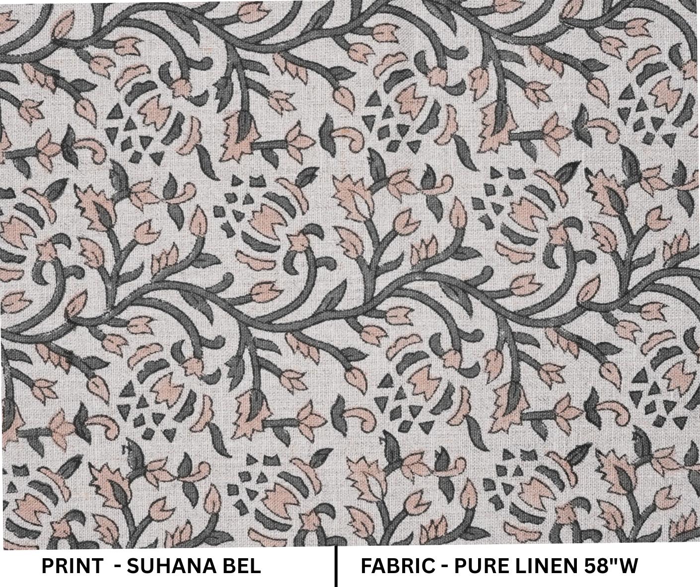 Handcrafted Gray Floral Cushion and Roman Shade Pure Linen Fabric for Farmhouse Decor - Suhana Bel