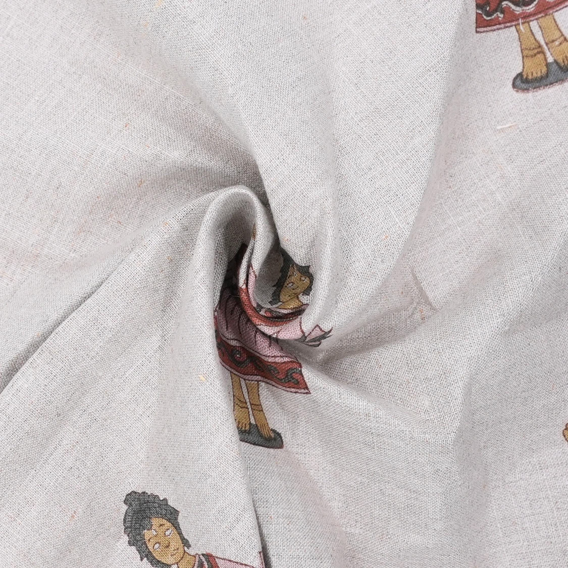 Block Printed Handmade Art Natural Pure Linen Decorative Fabric for Cushion Cover - Katputli