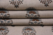 Linen Block Print Fabric 58 Inch Width Heavy Linen Natural Base With Black Color Curtains and Drapes Upholstery Pillow Covers Tablecloths and Runners Bedding Tote Bag by Fabritual
