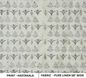 Handcrafted 100% Pure Linen Fabric with Block Print in Gray for Cushions & Windowpanes – Hastakala