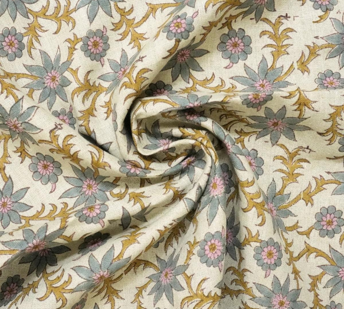 Neutral Heavy Linen with Global-Inspired Block Print for DIY Projects  Indian Block Print on Natural Linen Fabric for High-End Home Projects Minimalist Block Printed Linen in Heavyweight for Interior .